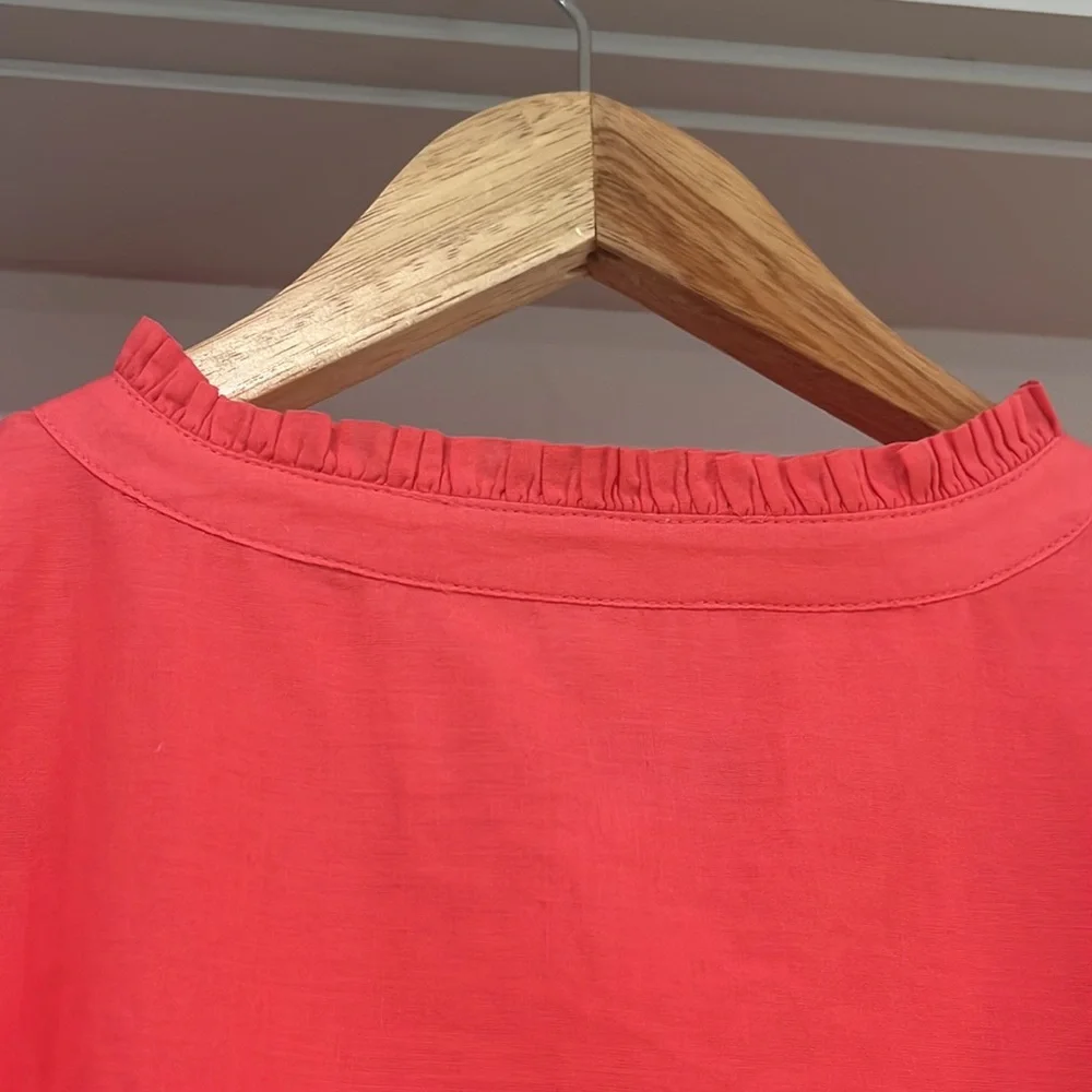 LOFT Embroidered Pleated Yoke Blouse Top, Size L